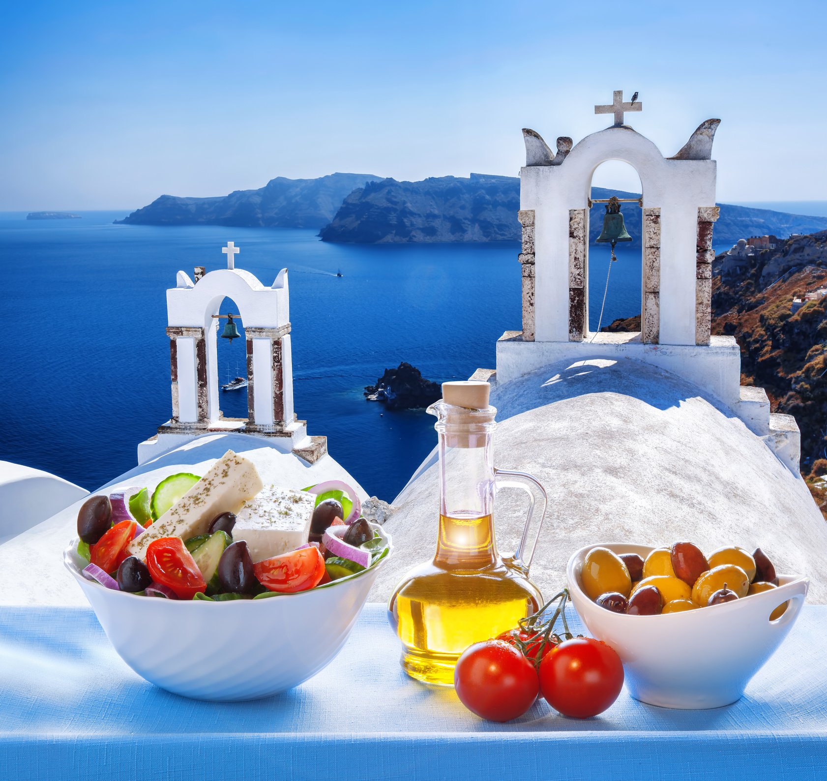 Greek salad in Santorini island, Greece