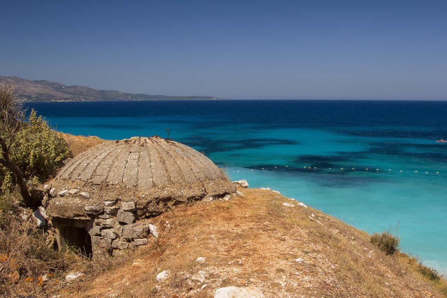 Defensive bunker on the seashore in Albania.